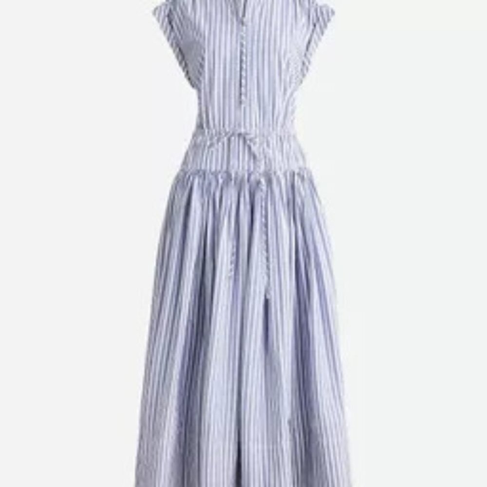 NWT J Crew poplin stripe midi dress with cinched waist and zip front - Picture 3 of 4